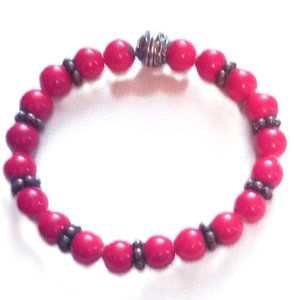 Red Beaded Bracelet Brass Separators Women's 7.5 Inches Vintage